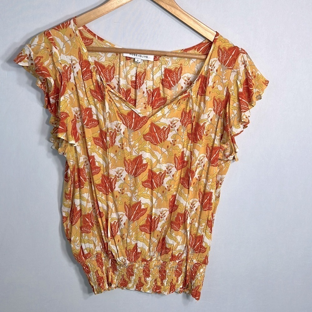 Rose + Olive Flutter Sleeve Fall Top size S NWOT